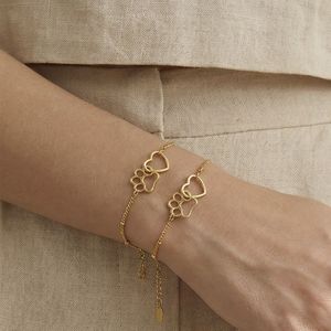 Pulsera de Cadena con Corazón y Pata de Gato, Chapada en Oro, de Acero Inoxidable, Venta al Por Mayor, Bajo MOQ - Product Image 6