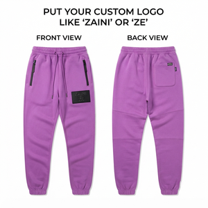 Pantalon de jogging pour homme en molleton de coton premium 320 GSM, violet, taille élastique, revers côtelés, empiècements aux genoux, broderie de logo personnalisé, pantalon décontracté - Product Image 1