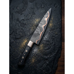 Nouveau couteau de chef de cuisine artisanal de luxe en cuivre multicouche - Gyuto professionnel, lame de 8 pouces, épaisseur de 3 mm, manche en bois - Product Image 1