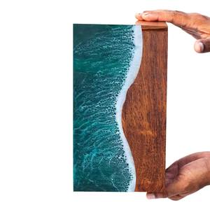 Urna Funeraria Artesanal de Madera de Palisandro con Arte de Resina de Olas Oceánicas, Recuerdo Conmemorativo - Product Image 2