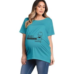 Camiseta de maternidad verde lima para mujer con estampado de dibujos animados de bebé, corte holgado, cuello redondo, informal, manga corta, top de jersey - Product Image 4