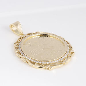 Lab Grown Diamond Mexican Angel Coin Pendant Gold Filigree <b>Frame</b> Necklace - Product Image 4