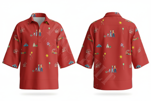 Camisas de Vestir con Estampado Familiar Personalizado, Diseño a Mano, Estilo de Dibujos Animados, Negras, Casuales, Holgadas, Largas, para Hombre, MOQ Bajo, OEM, ODM - Product Image 2