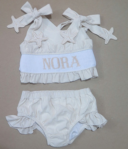 Personalized Embroidered Breathable Cotton Pink Striped Bikini Rompers Ruffles <b>Star</b> Appliques for Baby Girls Summer Swim Suit - Product Image 2