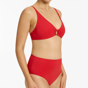 Whole Sale Cross Hanging High Waist Bikini Anti-Bacterial Micro Bra Solid Front Sexy Women Bandage Two Piece <b>Thong</b> Swimsuit - Product Image 3