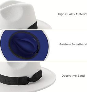 Black Wool Felt Fedora <b>Hat</b> Ribbon <b>Band</b> Adjustable Wide Brim Unisex Classic Style for Party Outdoor Travel - Product Image 3