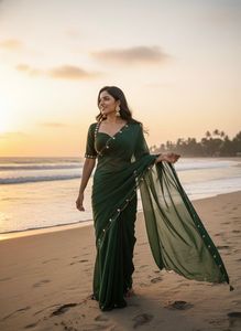 Bordure de sari moderne en faux georgette avec broderie artisanale pour fêtes, mariages, Diwali et bals de promo - Product Image 2