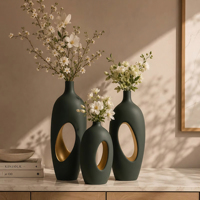 Ensemble de 3 vases décoratifs modernes en aluminium mat et durable, vases de table sculpturaux, décoration de salon, centre de table |   Élégant