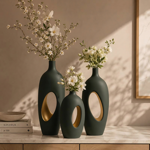 Ensemble de 3 vases décoratifs modernes en aluminium mat et durable, vases de table sculpturaux, décoration de salon, centre de table |   Élégant - Product Image 3