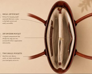 Sac fourre-tout classique en cuir véritable avec deux poignées, ouverture supérieure, durable, unisexe, pour usage quotidien, couleur marron - Product Image 6