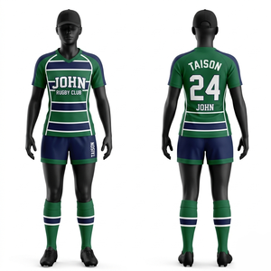 Premium 180 GSM Polyester Rugby Uniform <b>Light</b> Blue Navy Chevron <b>Panel</b> Design Breathable Fabric Custom Sublimation Logo Set - Product Image 3