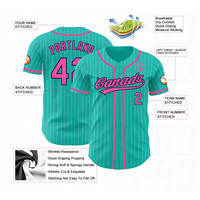 Maillot de baseball unisexe personnalisé, rayé bleu sarcelle et rose, imprimé par sublimation, manches courtes, boutons sur le devant, uniforme adulte