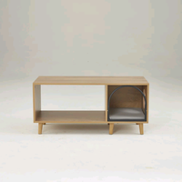 Table basse 2-en-1 moderne de luxe léger en bois massif, écologique et durable, avec niche pour animaux de compagnie, entrée en arche et fenêtre latérale pour salon