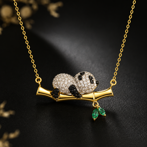 Collar con colgante de bambú Panda, cadena de eslabones chapada en oro y plata, joyería de animales para mujer, regalo minimalista y delicado para fiesta y boda - Product Image 2