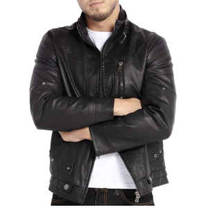 Blouson de motard slim en cuir de vachette véritable pour homme, imperméable, coupe-vent, à capuche, style urbain, collection hiver - Product Image 2