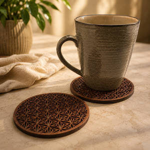 Flower of Life Laser Cut Solid Wood Coaster Handcrafted Heat Resistant Drink <b>Mat</b> Table Protector Coffee Tea Cup Holder Home Deco - Product Image 1