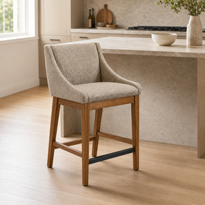 Chaise de comptoir moderne rembourrée avec dossier incurvé, confortable, avec pieds en bois massif, chaise de comptoir rembourrée - Product Image 5