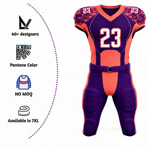 Ensemble Maillot et Pantalon de Football Américain Personnalisé Sublimé pour Homme, Col en V, Violet Orange, Anti-humidité, Coupe Ajustée - Product Image 4