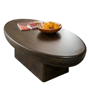 Mesa de Centro de Madera de Mango Sólida con Tapa Ovalada Gruesa y Bordes Suaves, Base de Pedestal Resistente, para Hogar, Oficina, Restaurante, Centro Comercial - Product Image 2