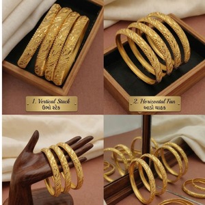 Elegant Traditional Gold Plated <b>Bangle</b> <b>Set</b> for Women Classic Slim Stack Bracelet Ethnic Daily Wear Jewelry - Product Image 4