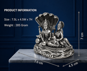 Idole Laxmi Narayan en argent oxydé plaqué argent 999 de Jaipur Metals |   Statue hindoue 100% en laiton |   7,5 x 4,5 x 7 cm |   285 g |   Cadeau de Pooja - Product Image 3