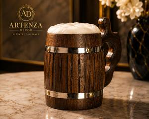 Handcrafted Wooden Beer Mug Rope Wrapped Drinking <b>Cup</b> with Handle for Home Party <b>Camping</b> - Product Image 2