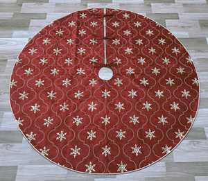 Handmade Velvet Christmas <b>Tree</b> Skirt Embroidered Poinsettia Snowflake Holiday Xmas <b>Tree</b> Base Cover Decor - Product Image 2