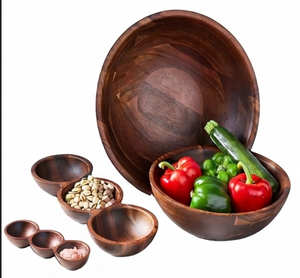 Ensemble de bols de service artisanaux en bois, design minimaliste rond, écologique, vaisselle durable pour un usage quotidien - Product Image 1