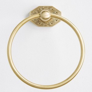 Porte-serviettes mural rond en laiton massif couleur or de luxe pour une décoration de salle de bain haut de gamme - Product Image 2