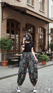 Pantalon ballon en pur coton à motif floral pour femme, taille élastique, style urbain, pantalon fuselé en coton imprimé bohème pour femme - Product Image 4