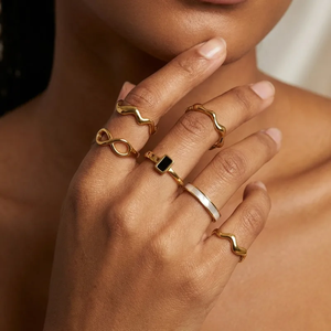 Anillo Geométrico de Lujo para Mujer, Acero Inoxidable 304, con Recubrimiento PVD de Oro Real de 18K, Anillo de Moda Electrochapado - Product Image 1