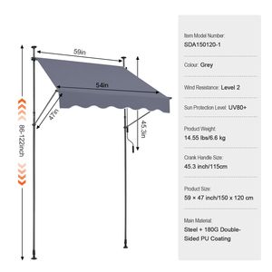 Tenda da Sole Retrattile per Patio Sunsetter 59 x 47 Pollici, Tettoia Parasole Manuale con Manovella per Esterni - Product Image 3
