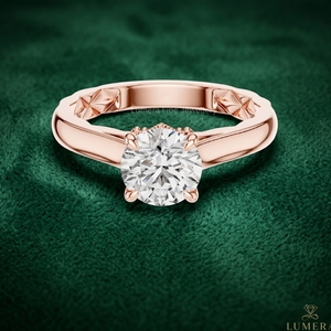 Bague de fiançailles personnalisée en or rose 14K 18K avec diamant de laboratoire taille ronde, solitaire à 4 griffes, pour femme, OEM ODM - Product Image 1