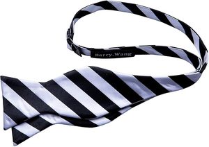 Ensemble Nœud Papillon Rayé avec Pochette et Boutons de Manchette en Soie Noire et Blanche, à Nouer Soi-même, Accessoires de Costume Formels pour Homme, Cadeau de Mariage - Product Image 3