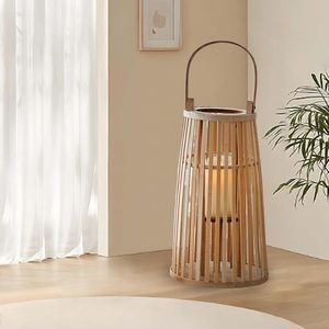 Bamboo Hanging <b>Lantern</b> Candle Holder Handmade <b>Silver</b> Trim Balcony Courtyard Garden Decoration - Product Image 1