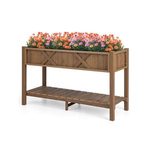 Fioriera Rialzata in Legno Composito con Fori di Drenaggio e Ripiano Portaoggetti, Vaso e Fioriera con Gambe per Facile Conservazione - Product Image 1