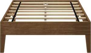 Cadre de lit double TNT – Bois de pin massif avec lattes en bois robustes, finition noyer mat non toxique - Product Image 3