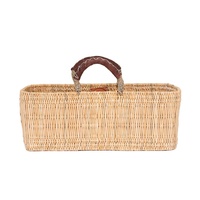 Handgewebte marokkanische Korbtasche mit Ledergriffen, Bohemian Vintage Damenmode, für alle Jahreszeiten, Sommer, Einkaufen, Picknick, Strand