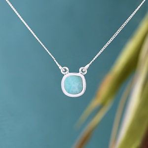 Collier pendentif en argent sterling 925 avec amazonite naturelle, fait main, cabochon, bijou en cristal de guérison - Product Image 2