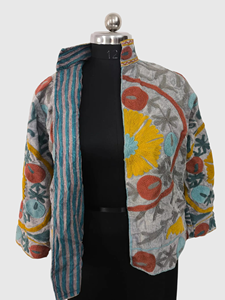 Veste en coton matelassée à fleurs brodée à la main, manches longues, col mandarin, hiver, femme, grande taille - Product Image 2