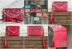 New Pattern Luxury Brand Floral Western Style Genuine Cowhide Leather Famous Cowgirl Wallet <b>Wristlet</b> Clutch for Travel Organizer - Product Image 3