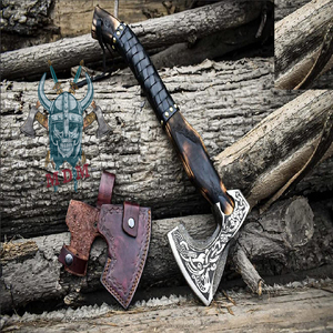 Handmade <b>Axe</b> Carbon Steel Blade Wood <b>Handle</b> With Leather Sheath Outdoor Knife - Product Image 5