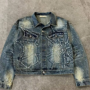 Fabricant de vêtements streetwear personnalisés en cristal, chemise en flanelle de coton ample et délavée à l'acide pour homme, à un seul bouton - Product Image 3