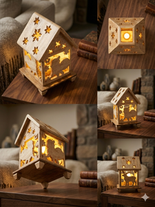 Wooden Handmade <b>Tea</b> <b>Light</b> Holder for Christmas Home Decoration Wooden hut lamp - Product Image 4