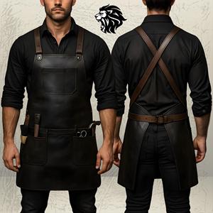 Delantal de Cuero de Alta Calidad para Barista, Chef, Barbacoa, Delantal de Piel de Vaca Resistente con Bolsillos, Suministro al por Mayor OEM ODM LPN-0252 - Product Image 2