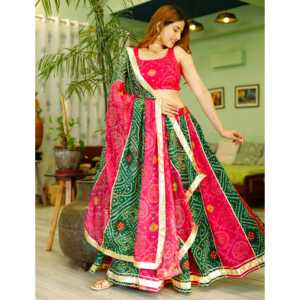 Ensemble Lehenga Choli Lilah Rani Kalidaar taille XS en chiffon pur avec impression numérique pour les occasions de mariage - Product Image 2