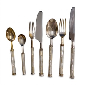 Antique Victorian Mother Of Pearl <b>Handle</b> Cutlery Hand Engraved Silver Plated Fork And Knife Vintage Luxury Dining Flatware Set - Product Image 6