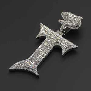 Pendentif Croix Baguette Moissanite Iced Out, Breloque Hip Hop Lettre, Bijou Argenté, Cadeau - Product Image 2