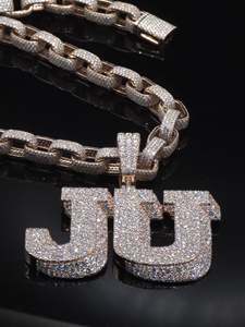 Colgante Personalizado con Dos Iniciales, Oro Sólido de 10K/14K, Plata 925, Moissanita, Diamantes, Estilo Hip Hop, Joyería de Fábrica - Product Image 3