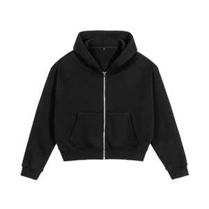 Sudadera con Capucha Corta de Franela Negra 100% Poliéster para Otoño, Diseño ODM, Forrada, para Hombre y Mujer, Color Sólido, Informal - Product Image 1